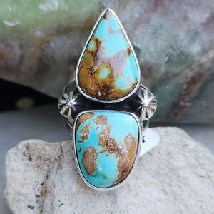 US Nevada Blue Gem Turquoise Ring Apache Native Rosella Paxton sterling sz 7